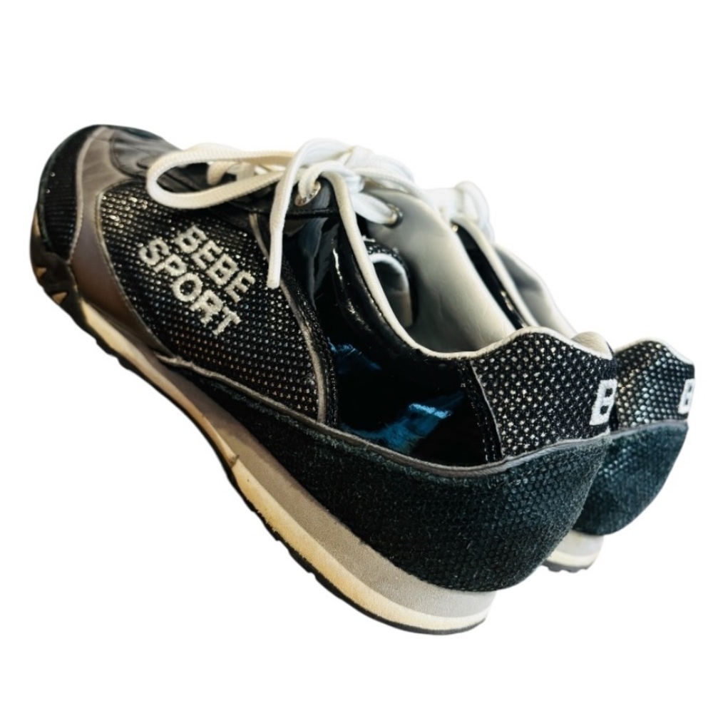 VINTAGE Y2K BEBE Sport Women’s Black and Silver Tennis Sneakers Size 8 - Picture 5 of 9